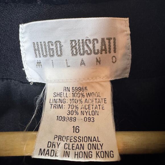 Y2K Hugo Buscati Dressy Coat Jacket Womens Black Velvet Trim 100% Wool Size 16 - Picture 6 of 7